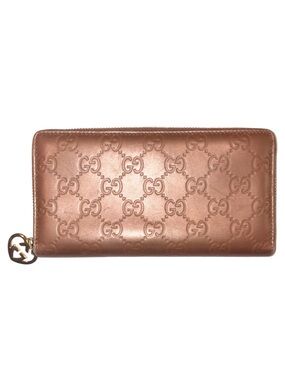 Authentic Gucci Guccissima Leather Zip-Around Wallet Metallic Bronze